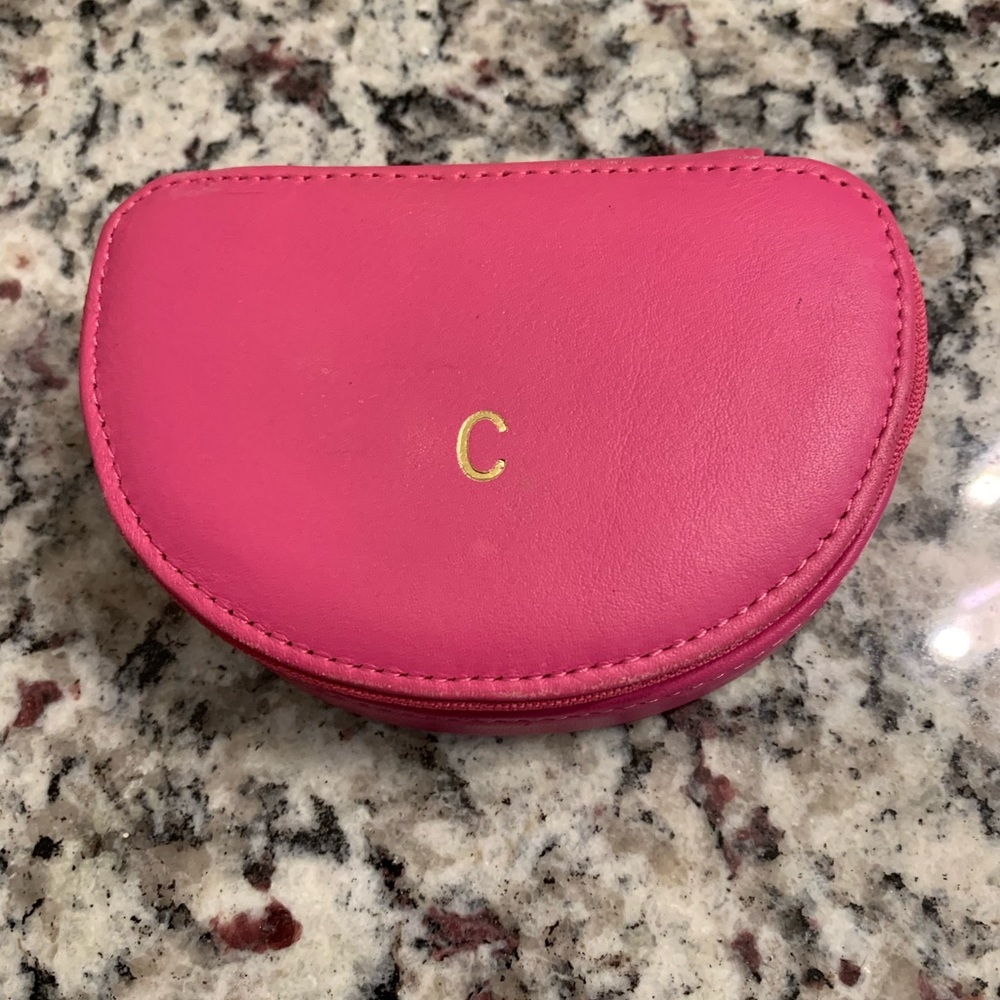 Monogrammed “C” leather travel jewelry case